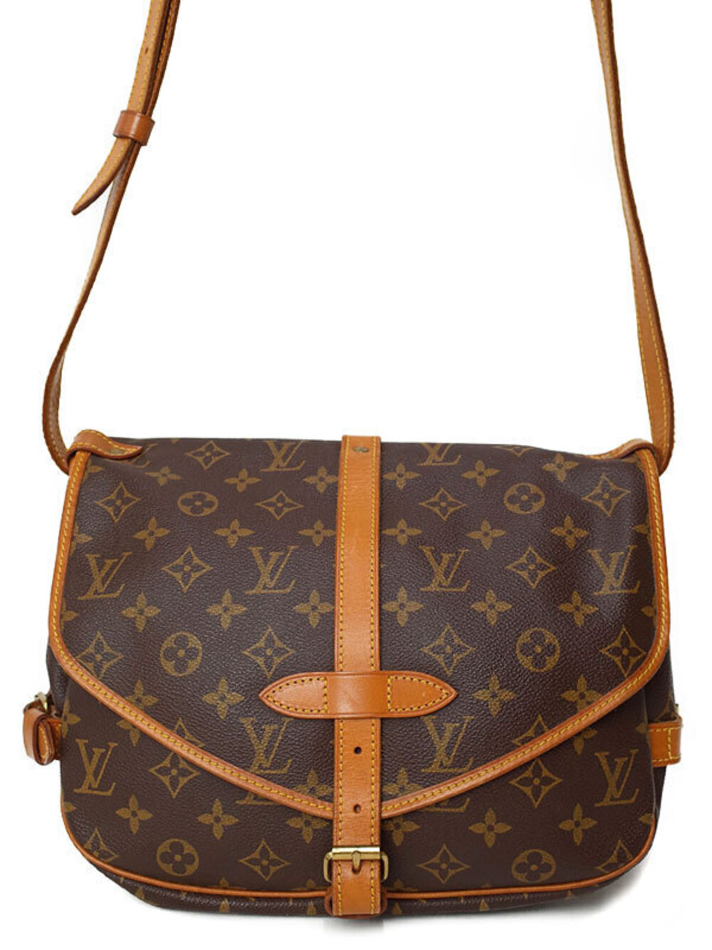 Louis Vuitton Monogram Saumur Crossbody Bag Canvas Leather Brown